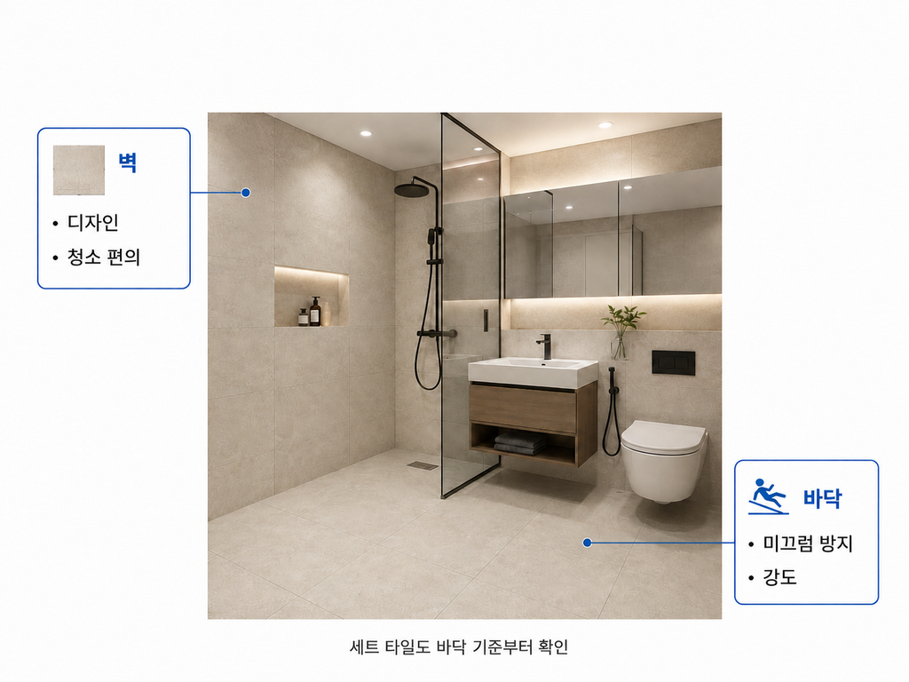 욕실 타일 벽 바닥 비교