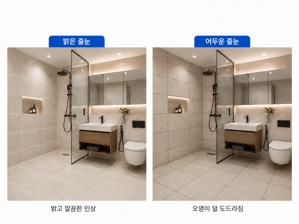 욕실 줄눈 밝은색,어두운색 비교